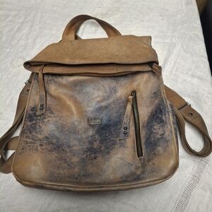 Bed Stu Leather Howie Flapover Leather Backpack Tan Blue Rustic Retail $365